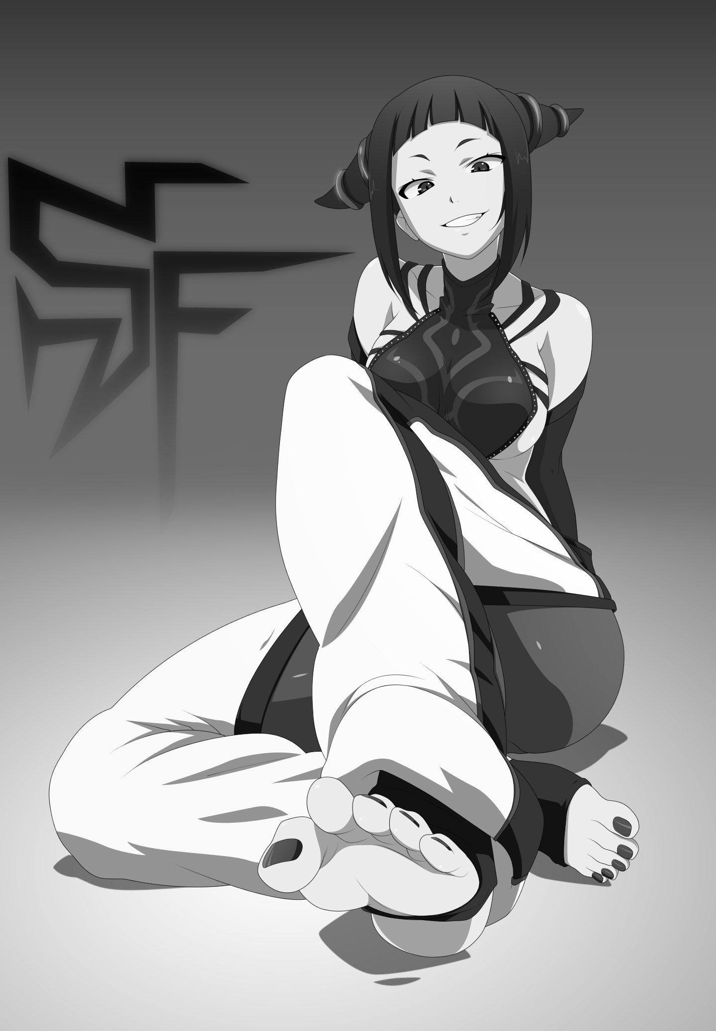 черно белая картинка аниме картинка han_juri из аниме street fighter