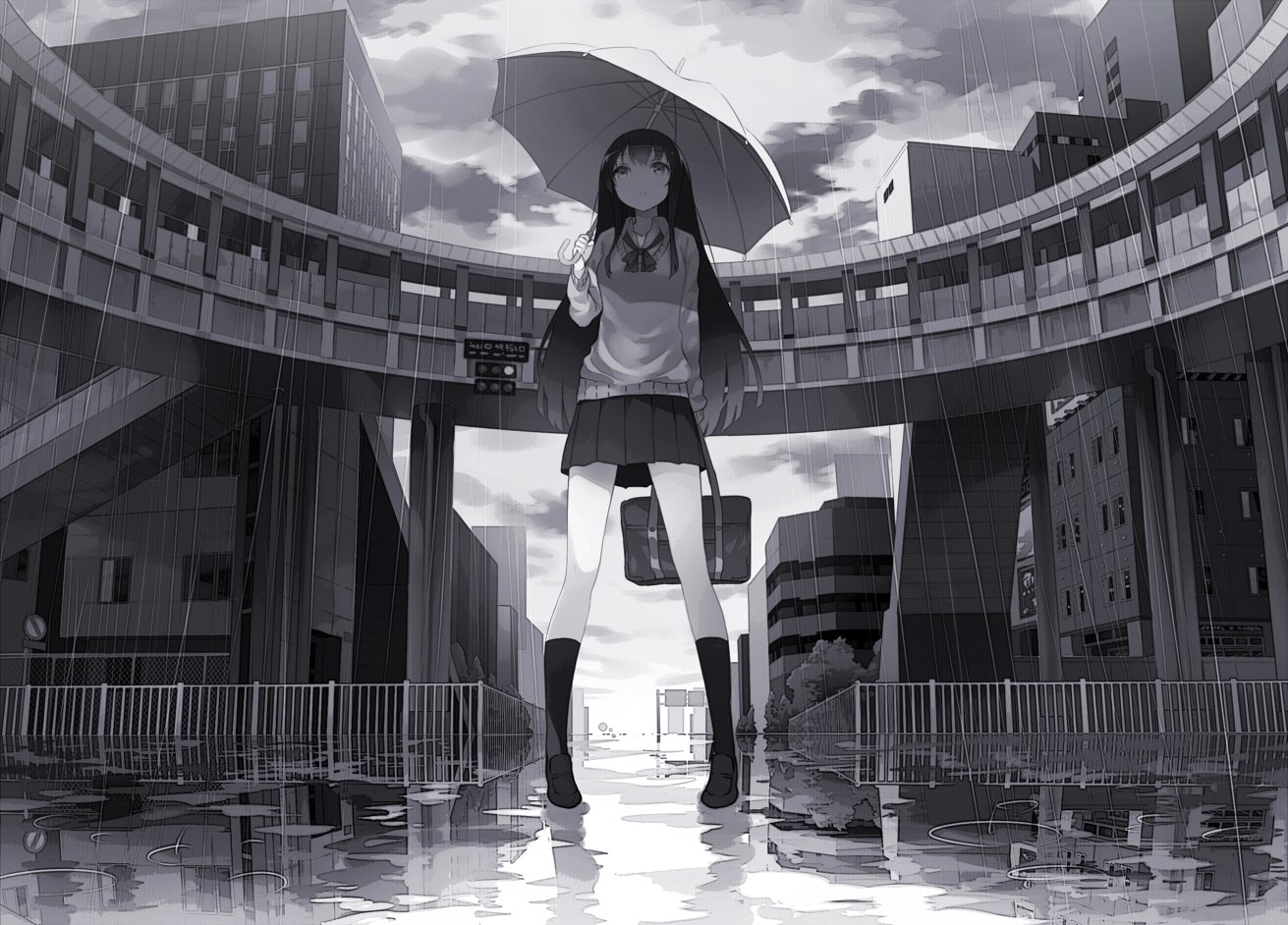 аниме девушка под дождём художник mogumo