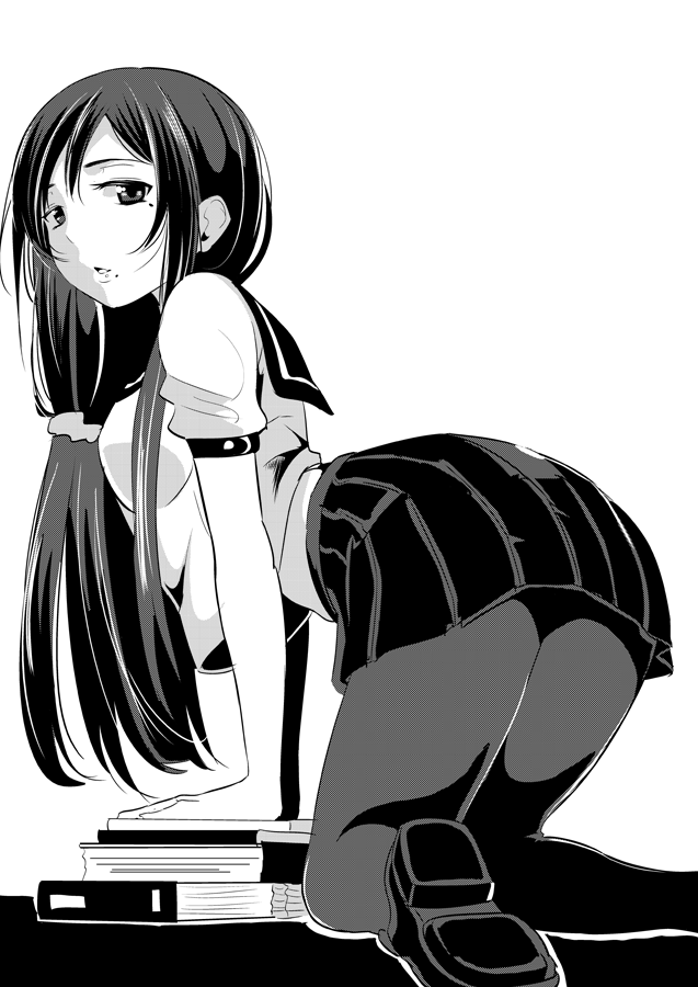 черно белая картинка аниме девушка школьница  художник attsun (atsushi jb)