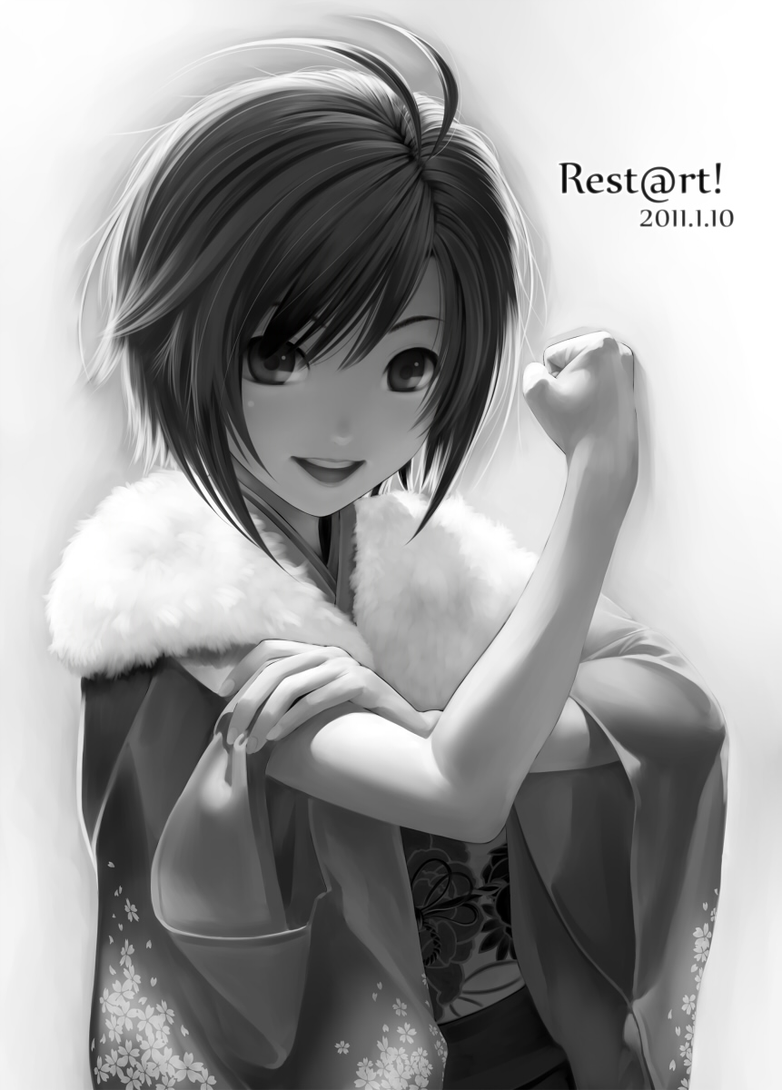 черно белая картинка аниме девушка kikuchi makoto из idolmaster