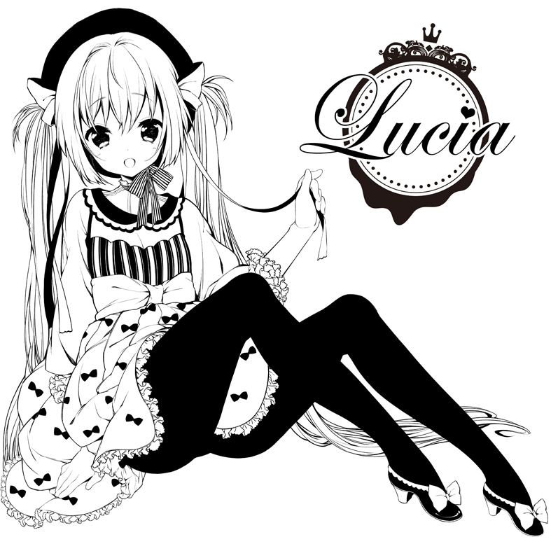 черно белая картинка нэко девочка Lucia художник nattsu_(seiga5246281)