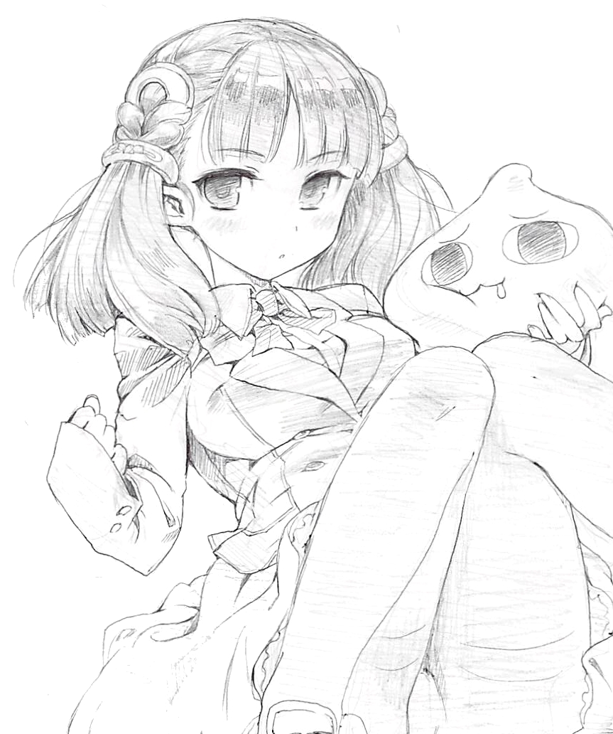 черно белая картинка аниме девочка с покемоном художник Hage