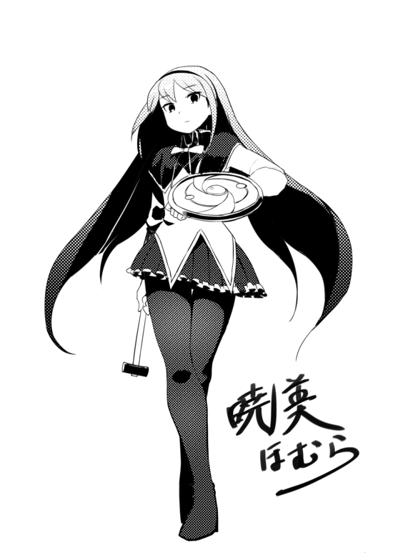 черно белая картинка аниме девушка akemi_homura из mahou_shoujo_madoka_magica