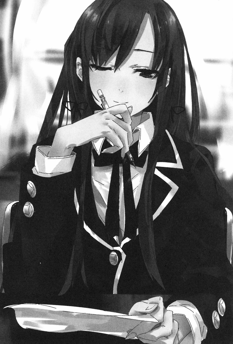 черно белая картинка задумчивая девушка yukinoshita yukino из yahari ore no seishun love come wa machigatteiru