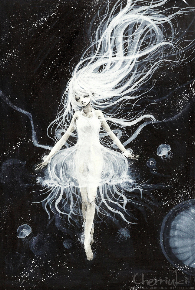 черно белая картинка девочка в космосе фентези картинка