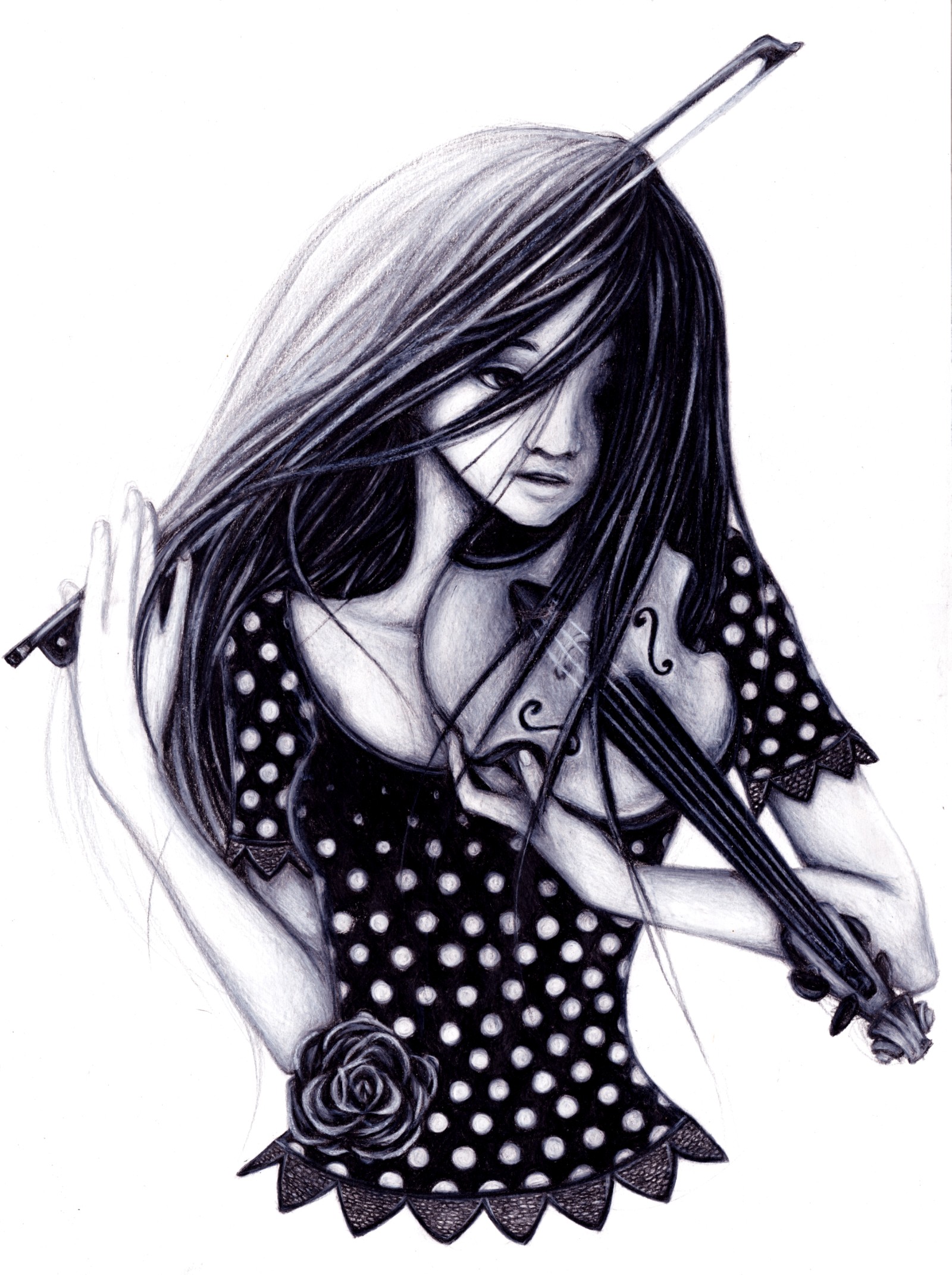черно белая картинка девушка со скрипкой nanazsuzsi