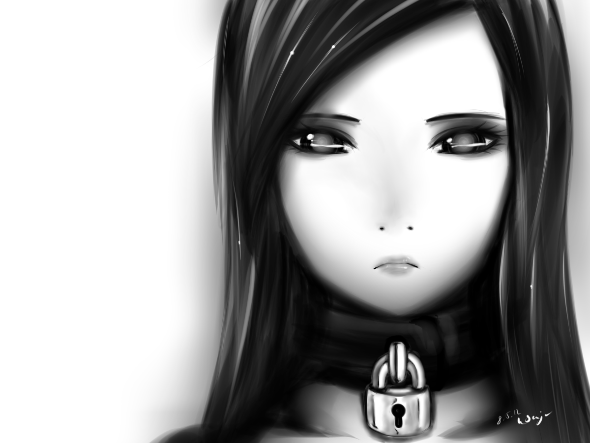 черно белая картинка девушка с замком на шее ksenju