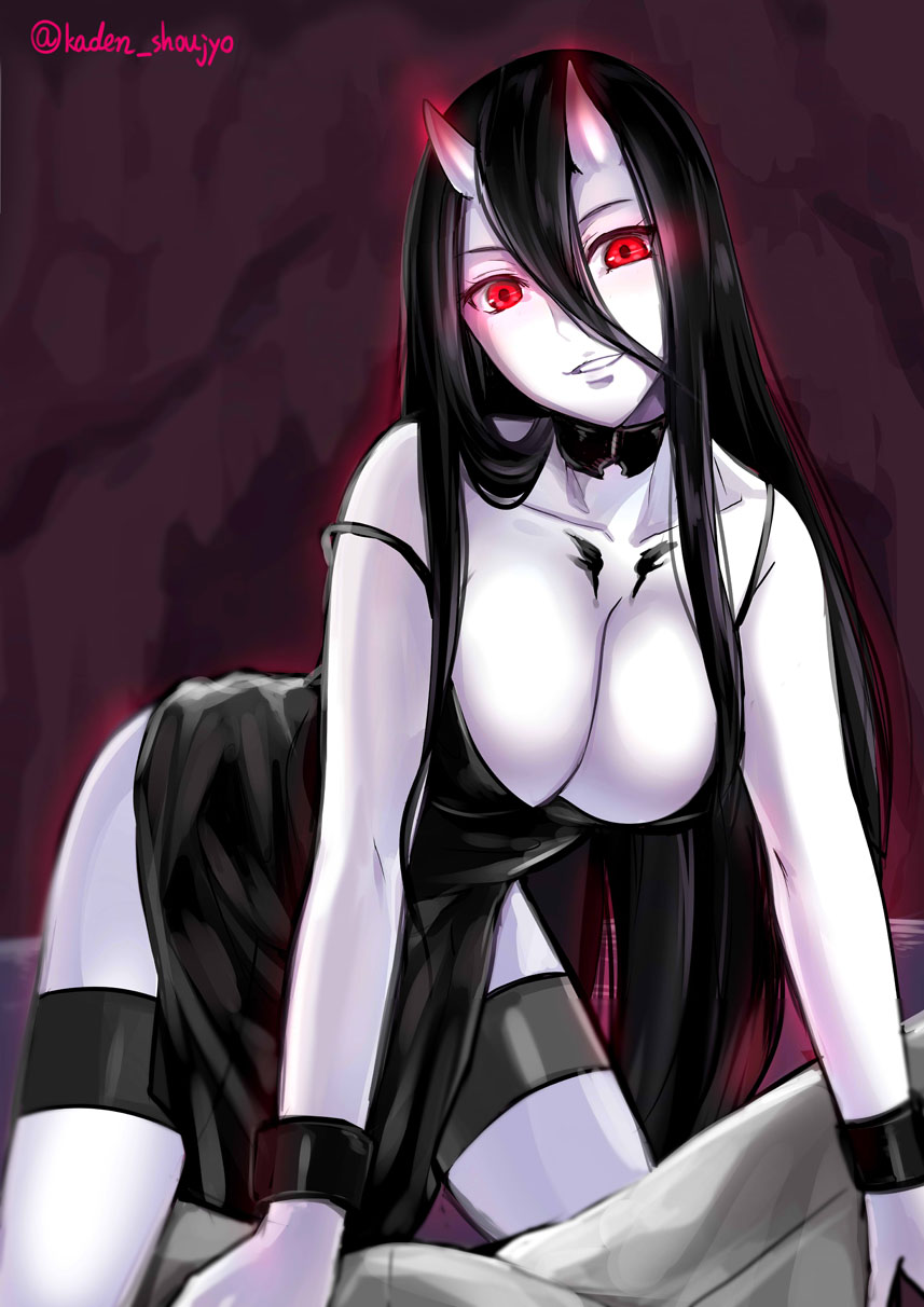 черно белая картинка девушка демон battleship-symbiotic hime